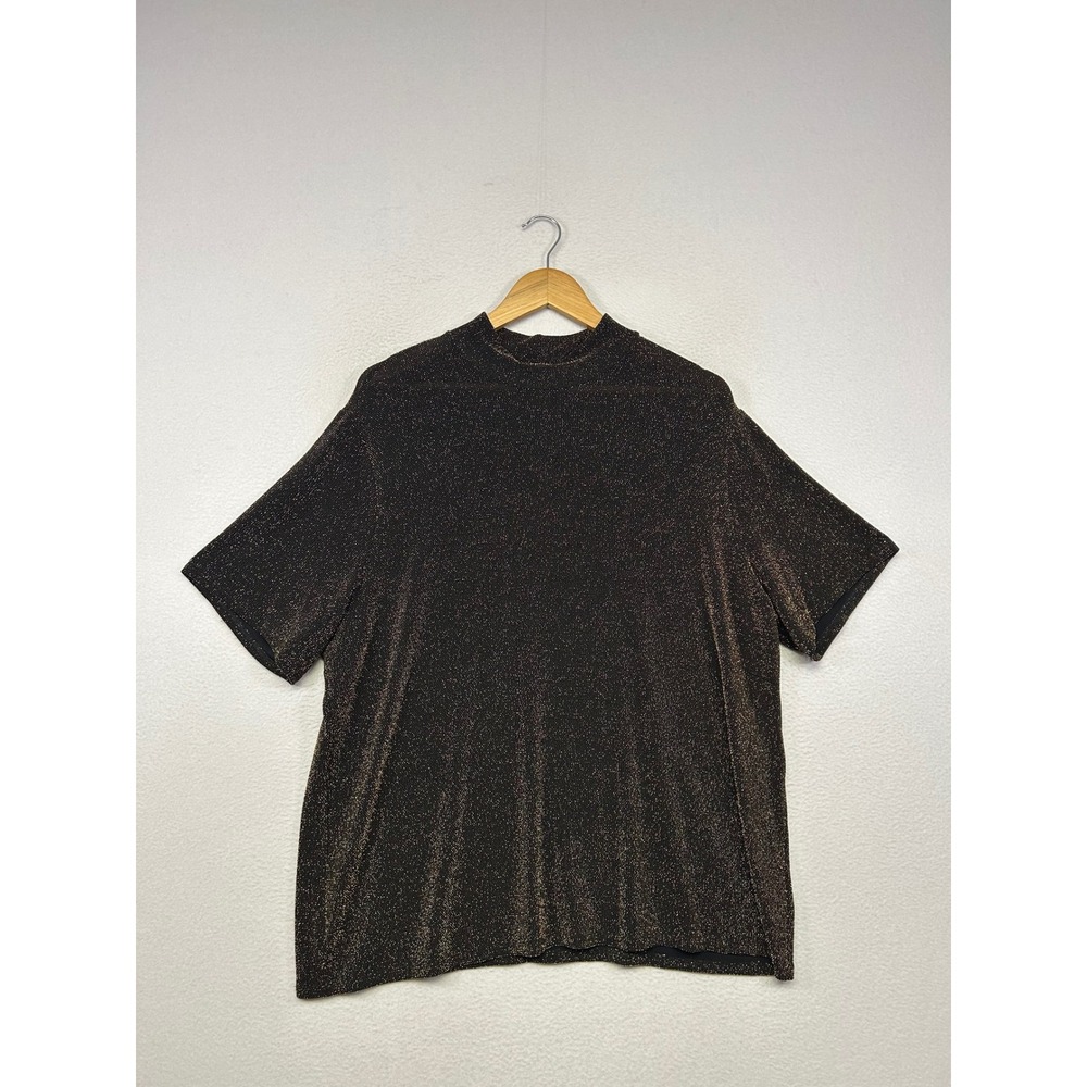 Sparkly Metallic Dressbarn Woman Plus Size Black Gold Shimmer Mock Neck Top